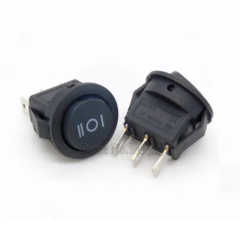 10Pcs 16mm Diameter Small Round Black 3 Pin 6A/125V 3A/250V SPDT ON-OFF-ON Rocker Switch Snap-in |