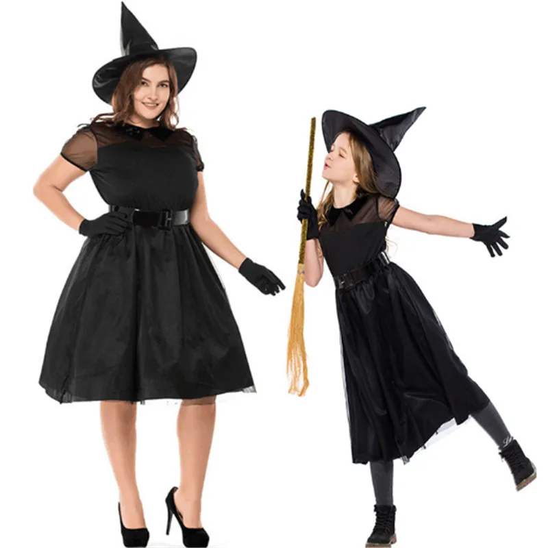 Хэллоуин для мамы и дочки черная ведьма платье жнец страшные родитель-ребенок
