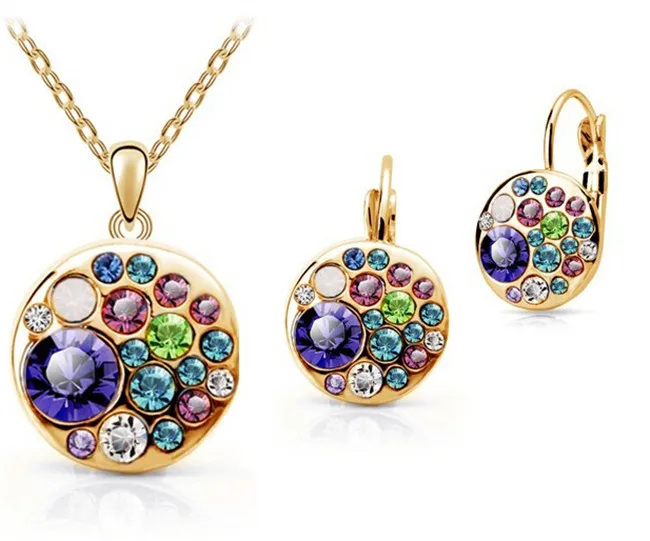 yellow gold deep blu Магия ikery Винтажные серьги ожерелье набор золотой цвет кристалл круглый Африканский костюм для женщин ювелирные изделия индийские свадебные ювелирные наборы - Окраска металла: yellow gold deep blu