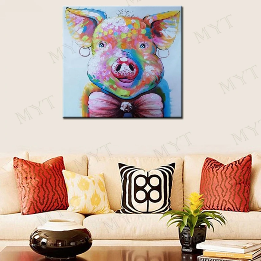MYT низкая цена ручная роспись абстрактные животные Розовая Свинья масляная