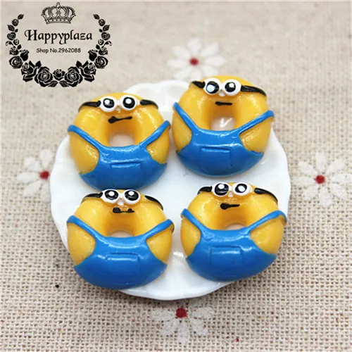 minion 10pcs 17mm Kawaii Cartoon Animal Donuts Resin Miniature Food Art Flatback Cabochon DIY Decorative Craft Scrapbooking - Цвет: minion 10pcs