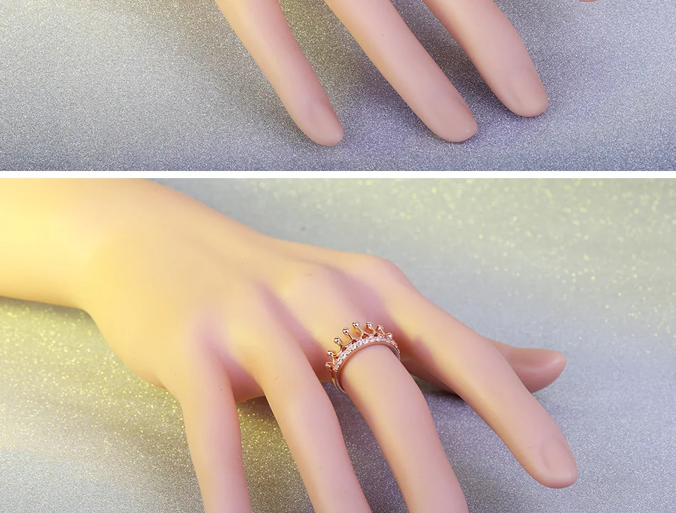 Женское кольцо с короной Anillos цвета розового золота круглой огранкой и