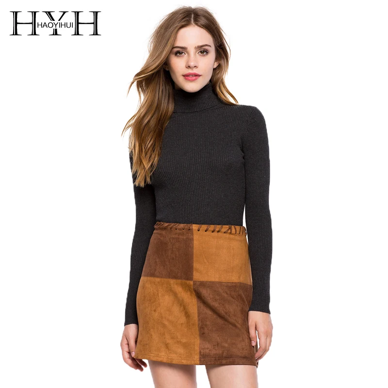 HYH HAOYIHUI New Fashion Spring Sweater 2018 Women Cloth High Neckline Solid Black Pullover Knit Long Sleeve Slim Casual | Женская
