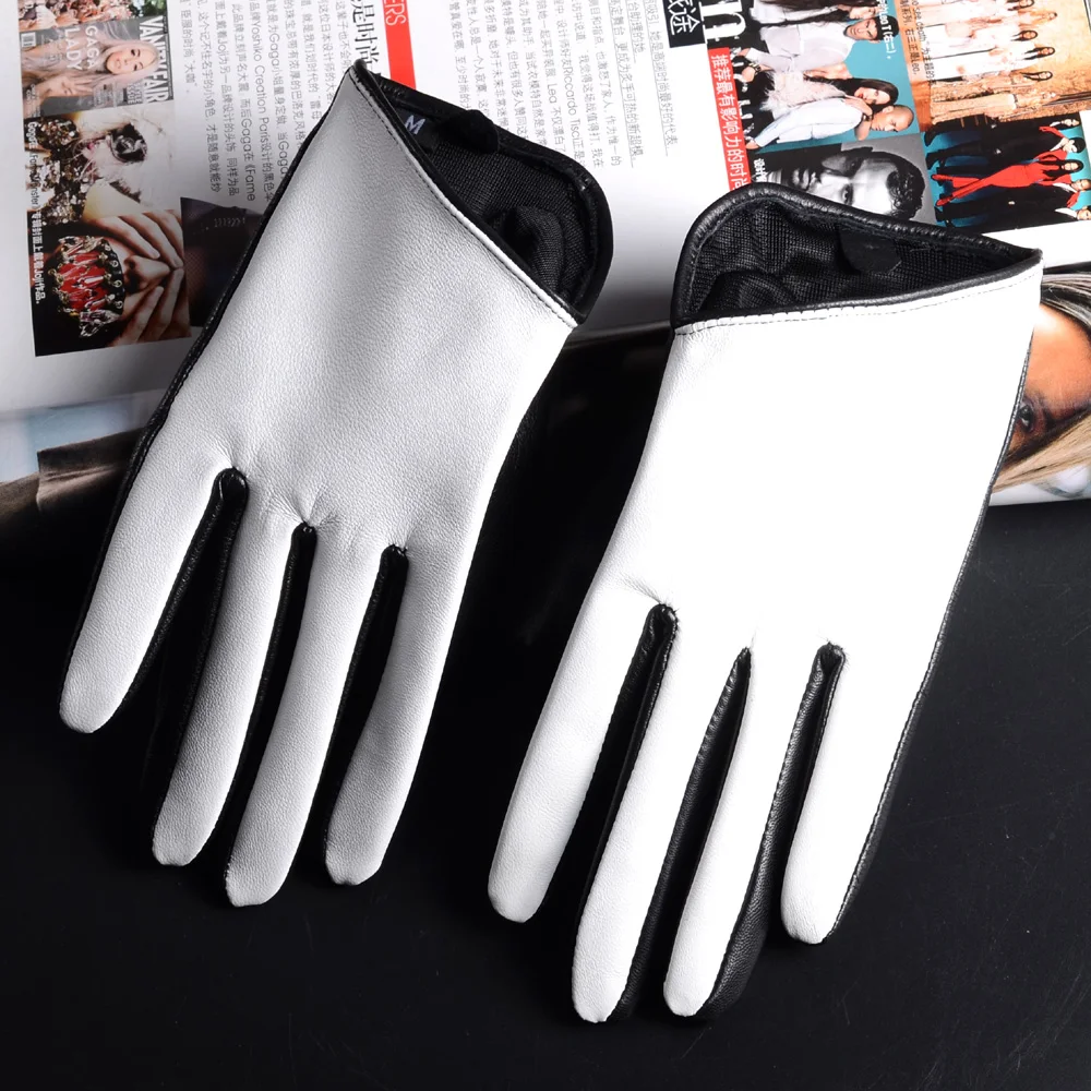 New Women's Ladies Real leather White gloves Touch Screen  short gloves