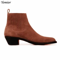 yomior 2019 handmade vintage men real leather shoes vintage gentleman dress pointed toe ankle boots slip on wedding chelsea boot