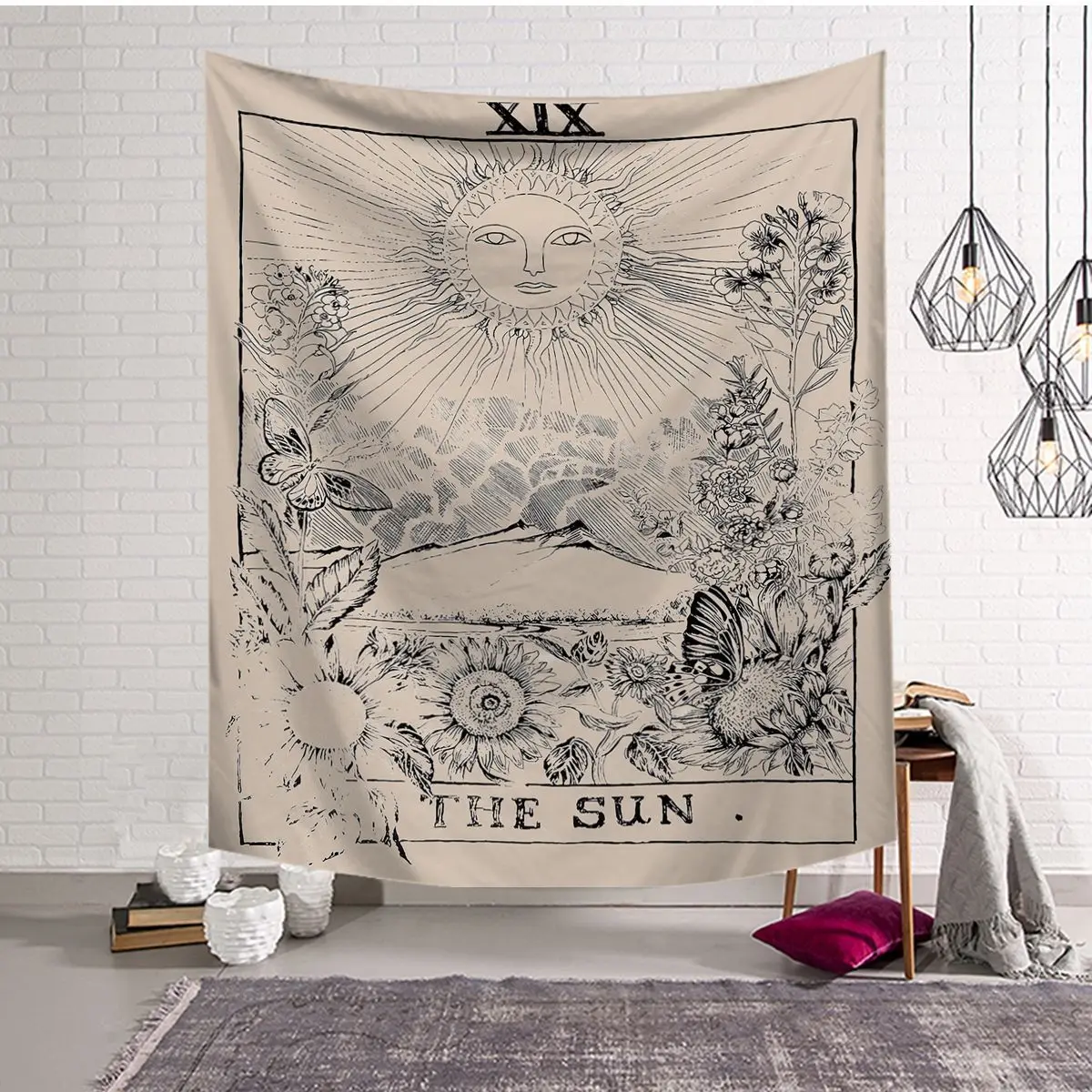 1 Ps Chic Elegant Divination Sun Star Moon Printed Witchcraft Decorative Hippie Mandala Macrame Bohemian Wall Hanging Tapestry | Дом и сад