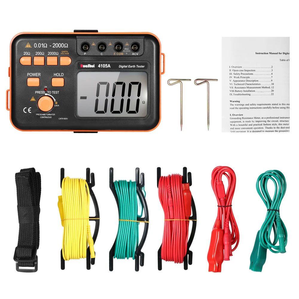 VC4105A 2000ohm 200V Цифровой Измеритель сопротивления заземления измеритель Вольтметр
