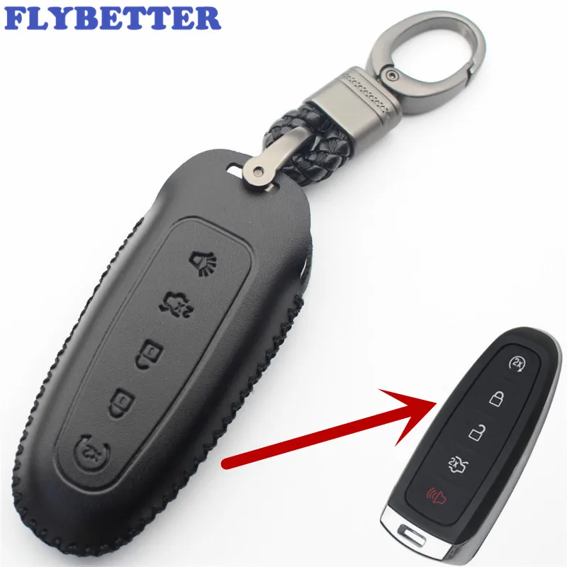 Чехол FLYBETTER из натуральной кожи с 5 кнопками для смарт ключей Ford/C
