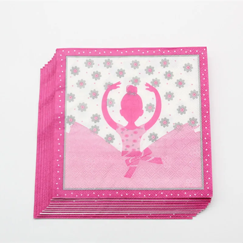 10pcs Napkin Розовые вечерние одноразовые вечерние столовые приборы для девочек-балерин, розовые салфетки для дня рождения, скатерть, поднос, пригласительные открытки, вечерние украшения - Цвет: 10pcs Napkin