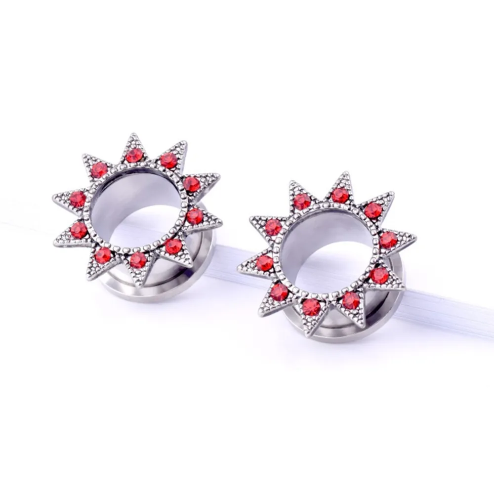 2Pcs Flower Dotted Gemmed Ear Screw Fit Flesh Tunnel 8mm-16mm Plug Expander Piercing Jewelry | Украшения и аксессуары