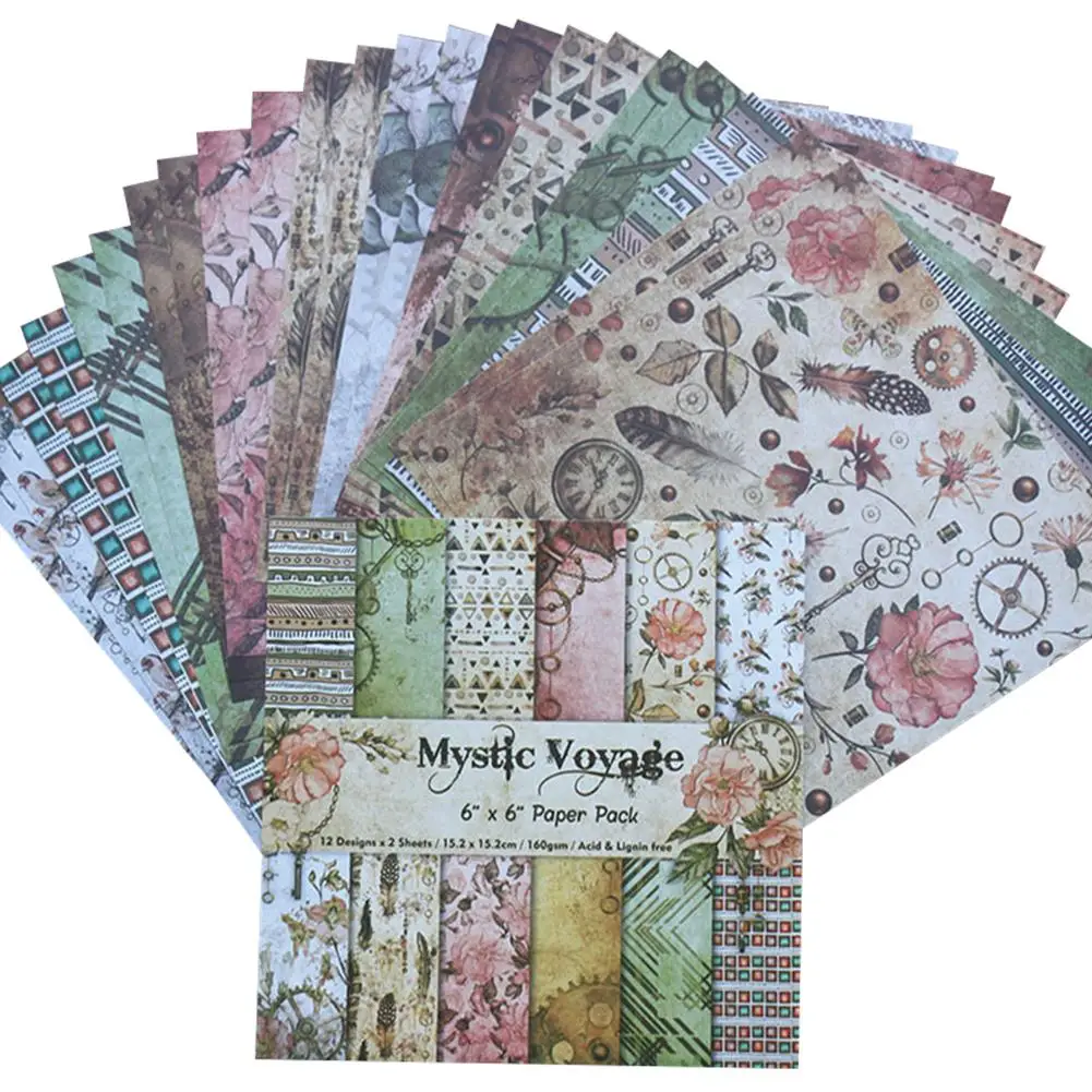 

24PCS/set Paper Craft DIY Album Scrapbooking Paper Account Card Making Background Paper 6 Inch Single sided Pattern Paper