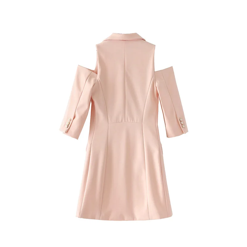 Женская мода с открытыми плечами Блейзер платье двубортная Половина рукава OL YN