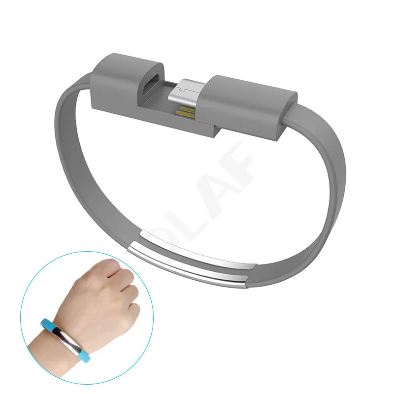 Олаф Открытый Портативный Мини Micro USB браслет зарядное устройство данных зарядный кабель синхронизации для samsung Xiaomi Hauwei type C телефонный кабель - Цвет: Gray