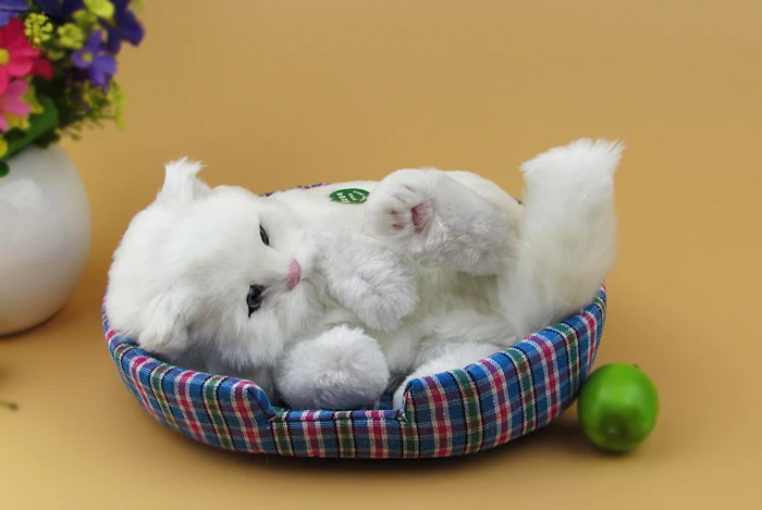 

Модель белого кота с ковриком, примерно 20 х14 см, из пластика и меха, лежащая персидская кошка с звуком миау, украшение для автомобиля, Рождественский подарок w5828