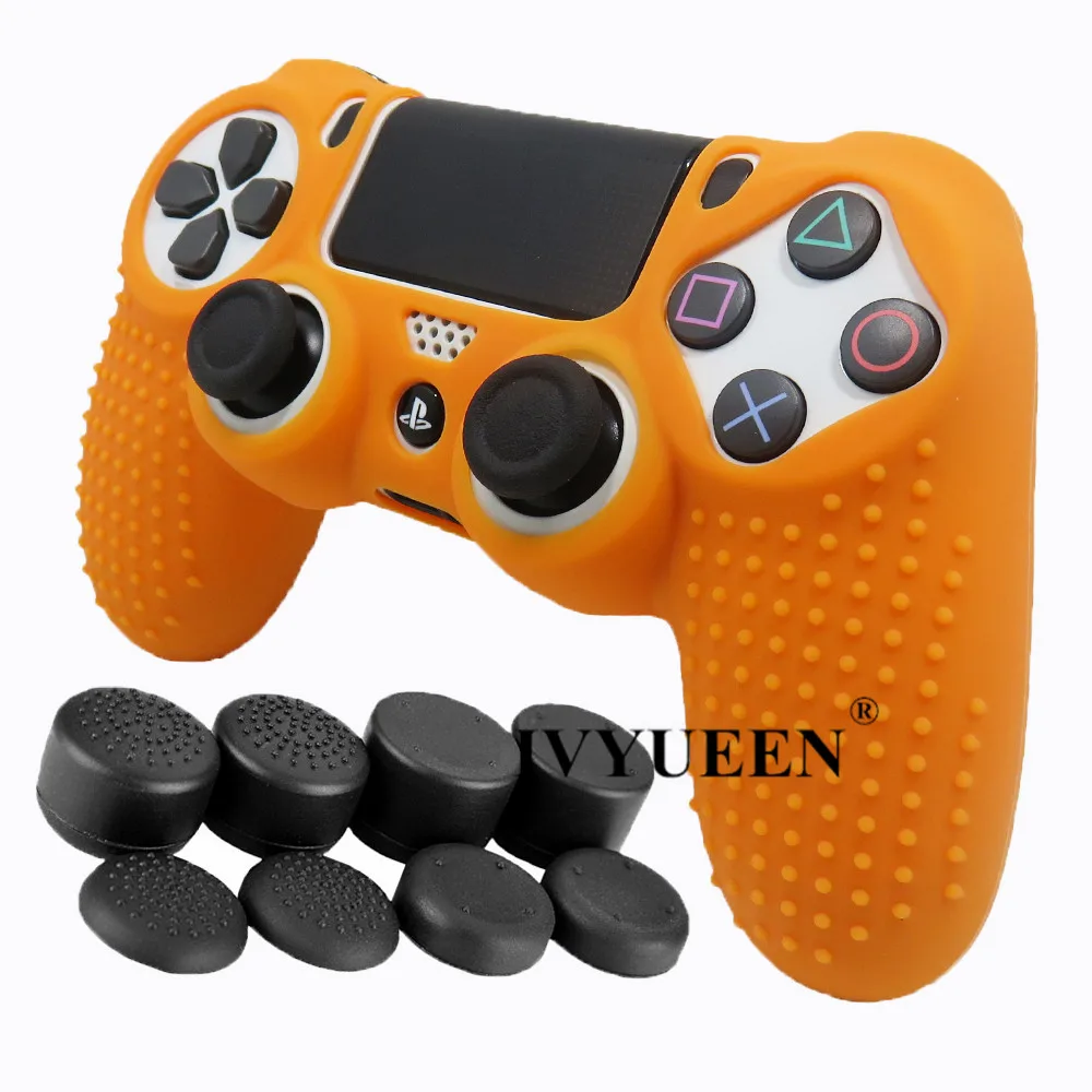 IVYUEEN Противоскользящий силиконовый чехол для защиты кожи для playstation 4 PS4 DS4 Pro тонкий контроллер с 8 аналоговыми рукоятками - Цвет: Оранжевый