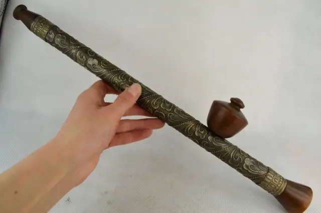 

Rare old handmade bronze flower decoration smoking paraphernalia