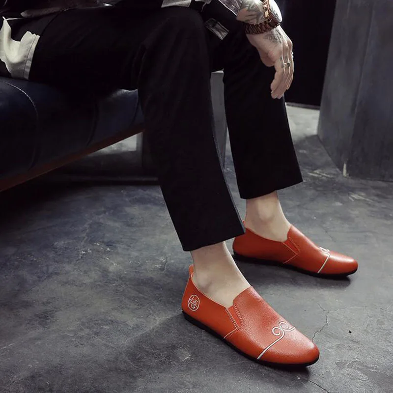 HEE GRAND Chinese Traditional Culture Men's Loafers Soft Comfortable PU Leather Concise Design Slip-on Flat Shoes XMR2537 | Обувь