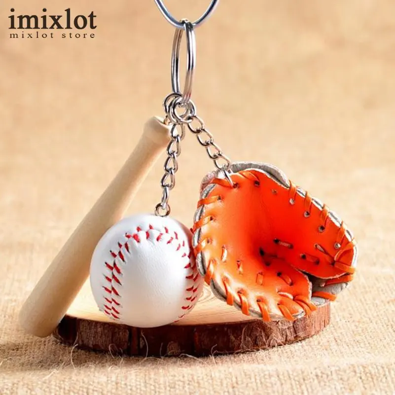 Imixlot 2pcs/lot Baseball Glove Wooden Bat Keychain Sports Car Key Chain Ring Gift For Man 4 Colors | Украшения и аксессуары
