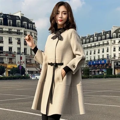 beige Высококачественное шерстяное пальто для женщин осень зима длинный плащ в клетку Тренч Женская модная верхняя одежда женская одежда x887 - Цвет: beige