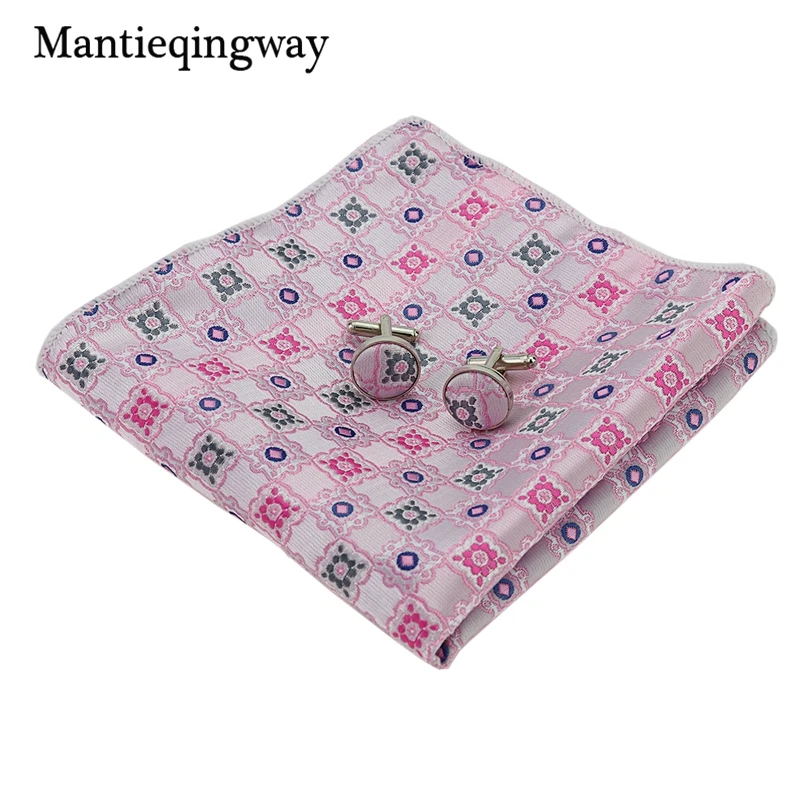 Mantieqingway розовый жаккардовый геометрический узор Kravat Набор для бизнеса 8,5 см Широкий Gravatas галстук носовой запонки набор для мужчин