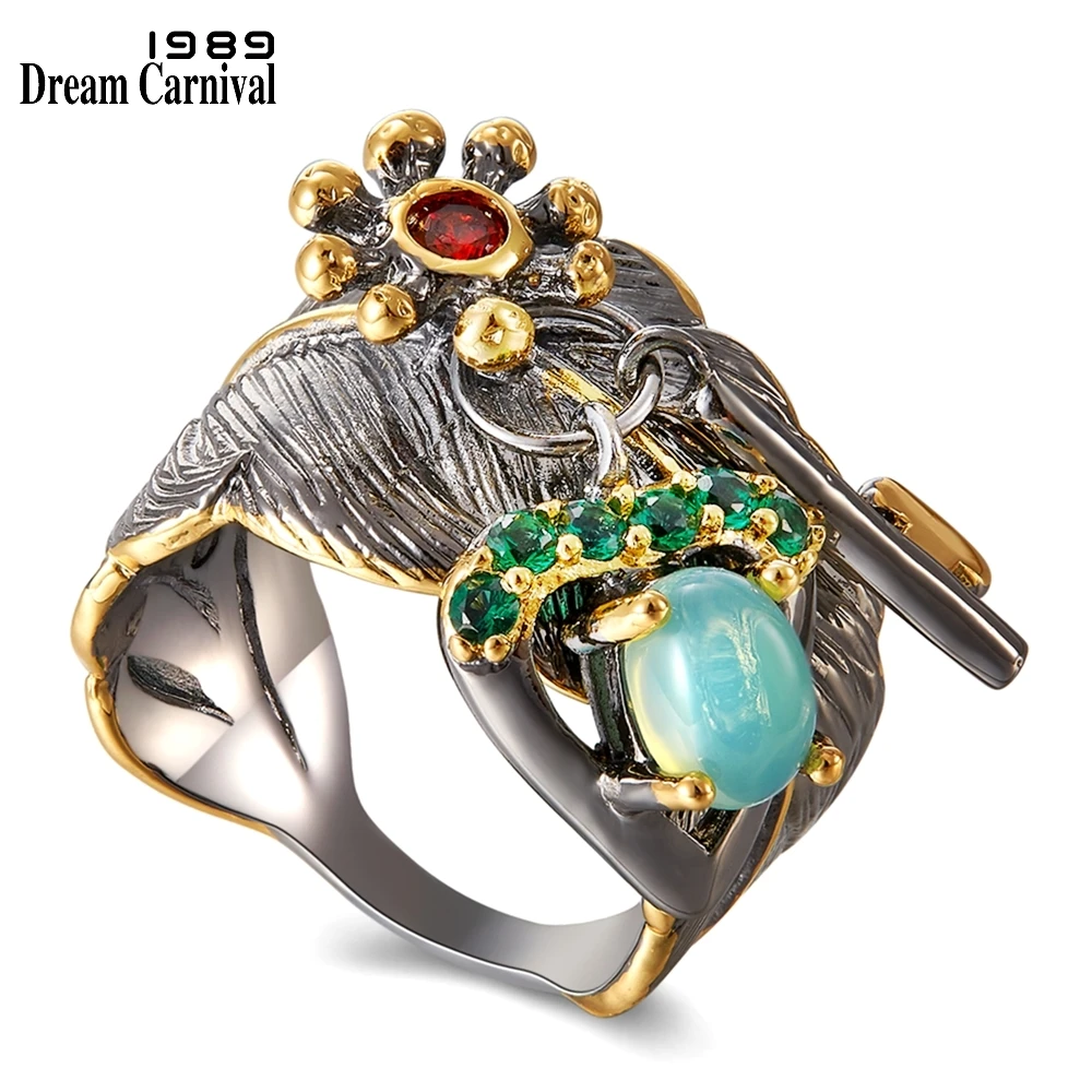 

DreamCarnival 1989 Make U Different Beautiful Moving Charms Blue Opal Wedding Anniversary Women Rings Thin Leaf Look WA11671