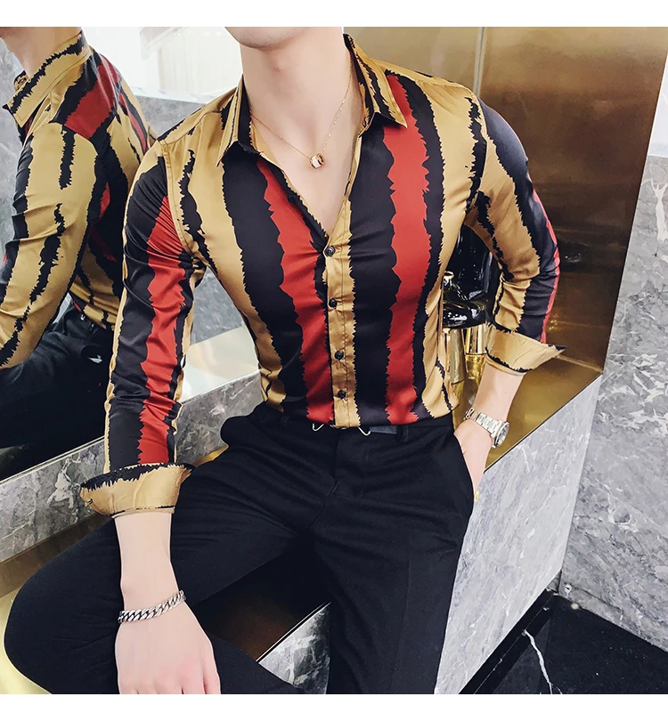 Острые зубы Рубашка в полоску Для мужчин Camisa социальная Masculina Стройное пригодное в Корейском стиле Для мужчин Костюмы с длинными рукавами Сорочка мужская, для общественных мест рубашки для мальчиков