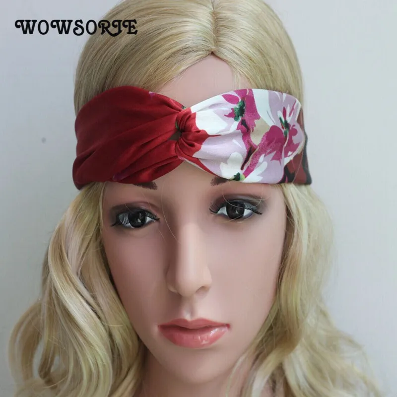 Женская повязка на голову с перехлёстом шелковым принтом|headband rubber|headband punkheadband