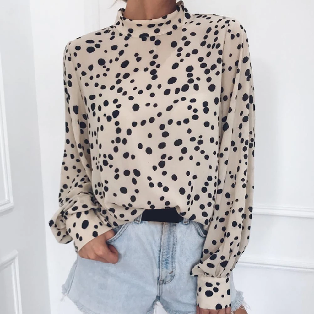 AVODOVAMA M Fashion Leopard Girls Shirts High Quality Chiffon Women Blouses Long Sleeve Turtleneck Khaki Purple Colors Tops |