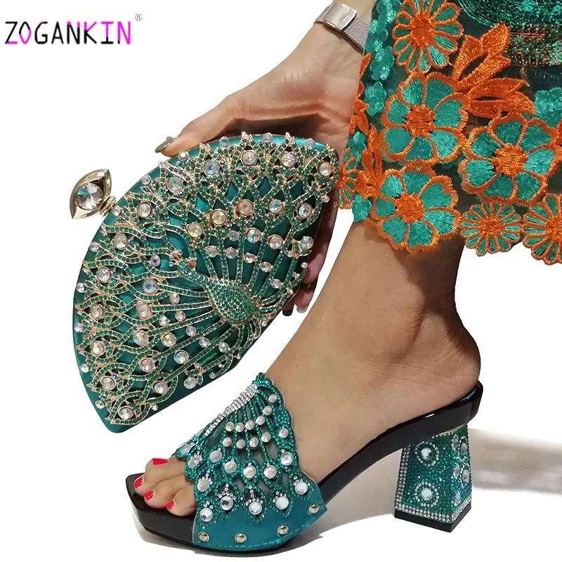 

Classics Style 2019 African Shoe And Bag Set For Party African Shoe With Matching Bag Matching Teal Color Shoe And Bag for Party