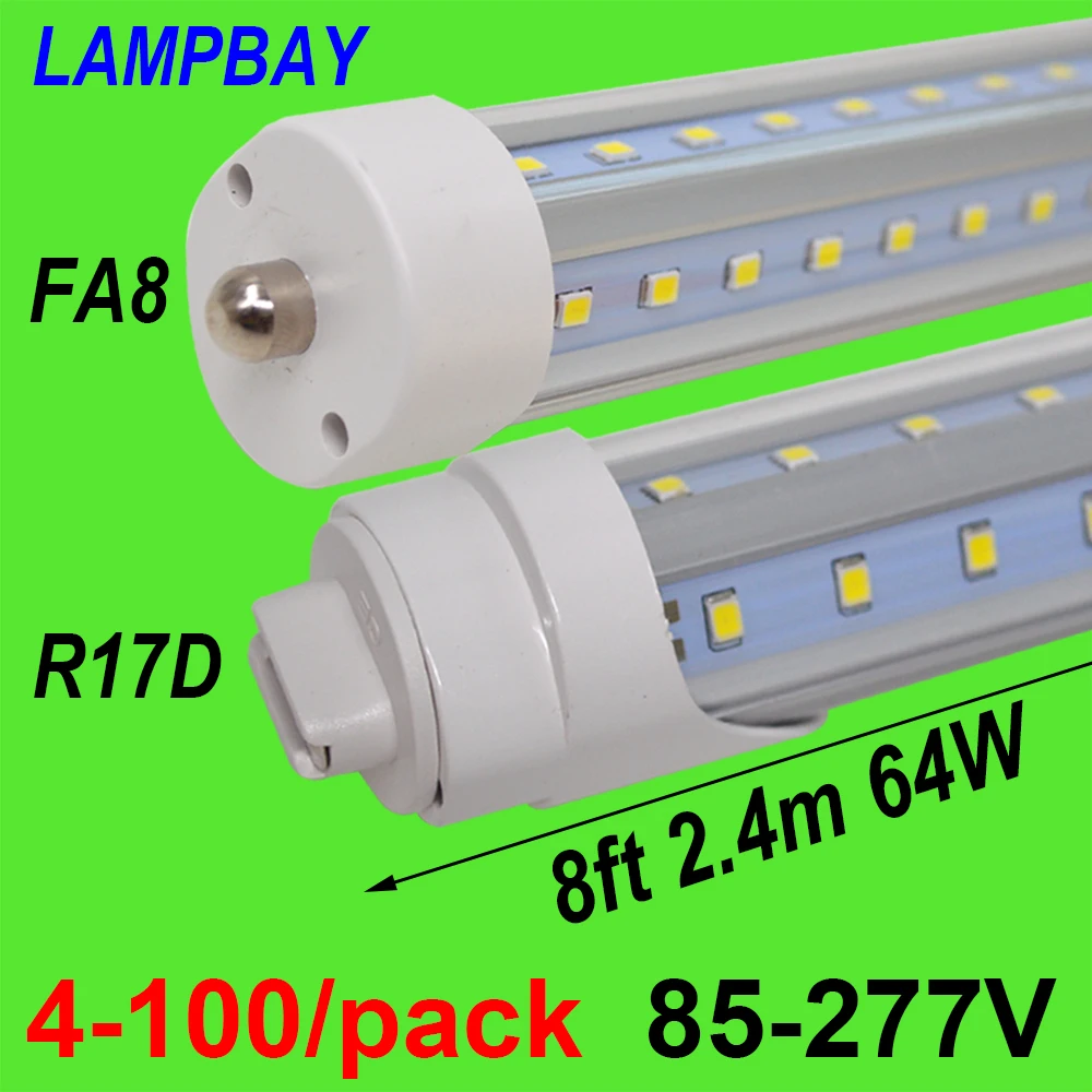 4-100/pack LED Tube Lights V Shaped 270 Angel Bulb 8 feet 2.4m 48W 64W FA8 R17D(HO) T8 T12 F96 Fluorescent Lamp Super Bright
