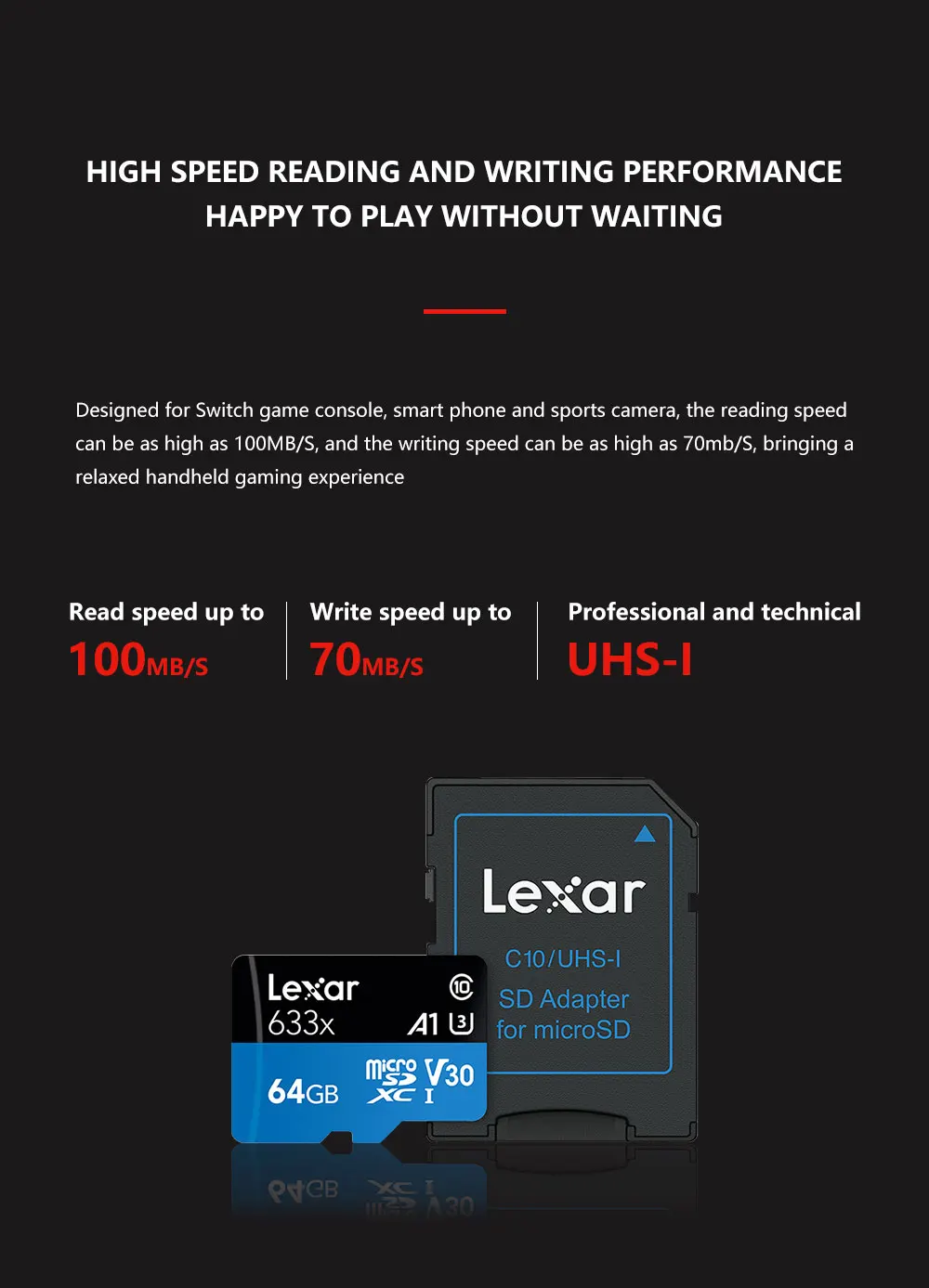 Lexar 95 МБ/с. 633x микро sd карты 512 Гб 64 г 128 256 ГБ устройство чтения карт памяти Uhs-1 для Dji Mavic Drone Gopro Dji спортивная видеокамера
