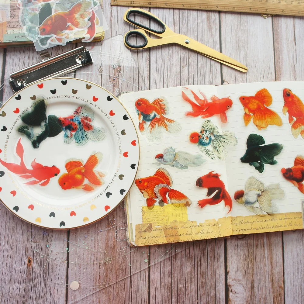 28pcs Red Black White Goldfish Style PVC Sticker Scrapbooking DIY Gift Packing Label Decoration Tag