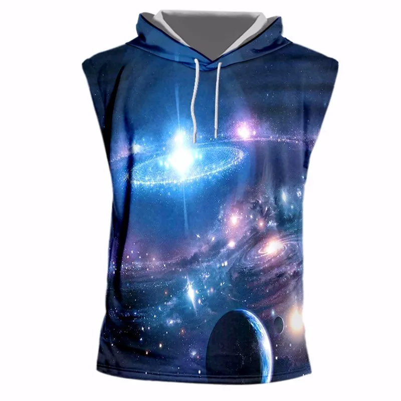 OGKB новые Харадзюку летние майки с капюшоном для мужчин/женщин Принт Галактика
