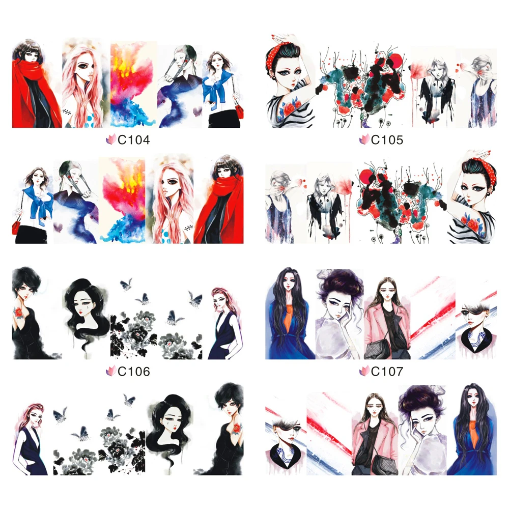 Переводные наклейки на ногти дизайн ногтей переводные воду цветы рыбы бабочки