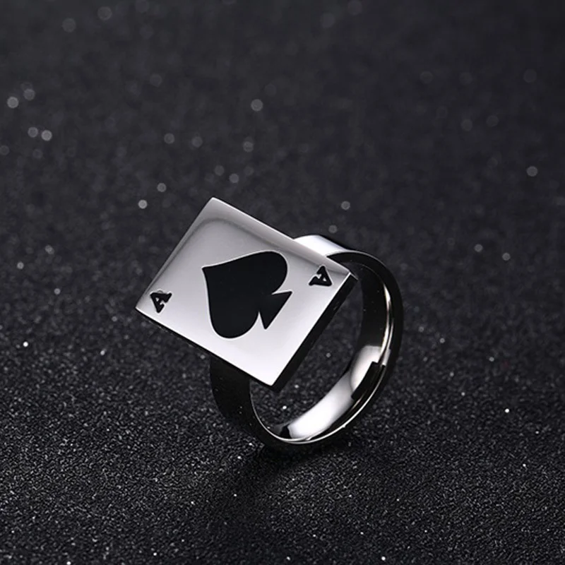 Уникальные кольца с изображением покера для мужчин Spades символ серебряного цвета