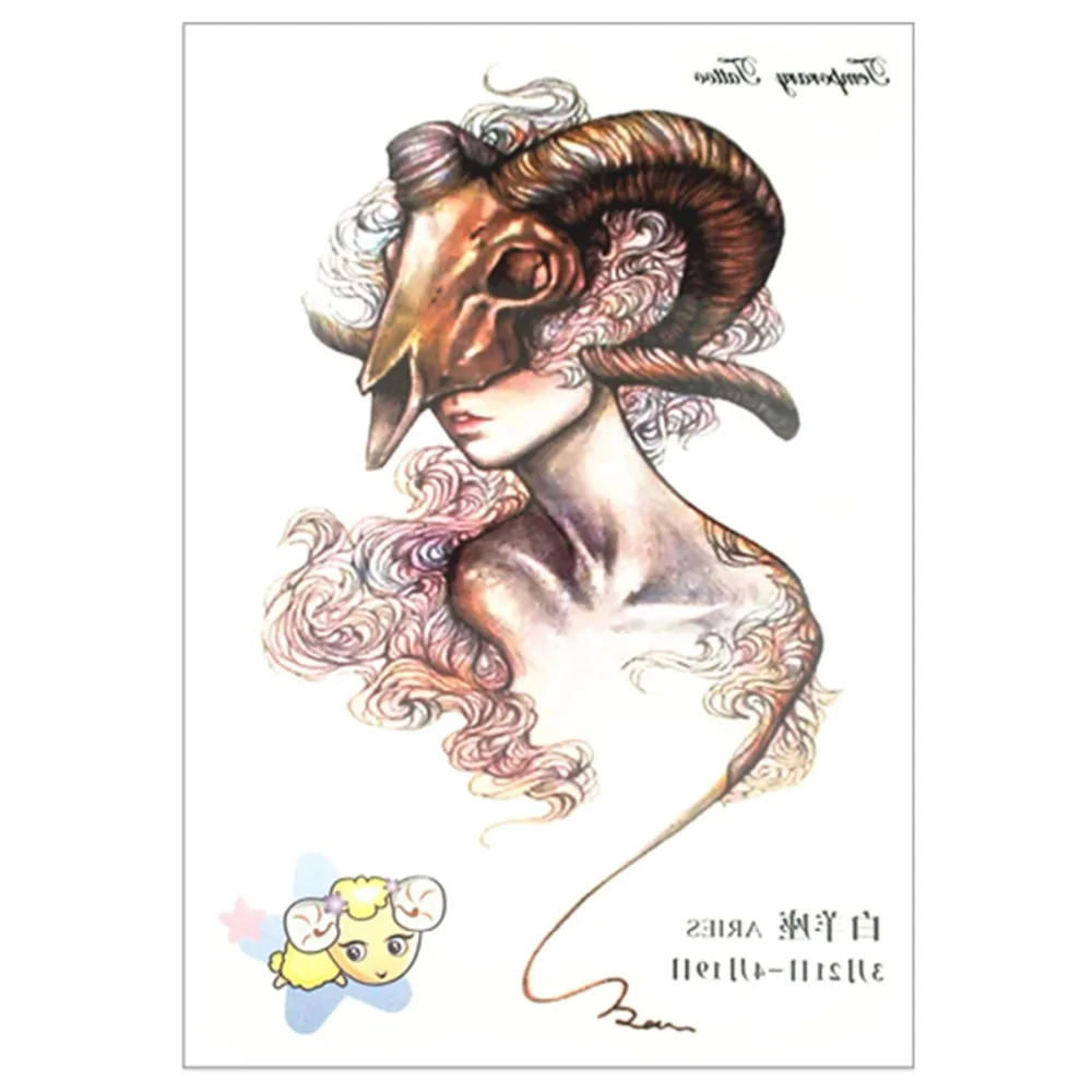 Овен Новый дизайн 12 знаков зодиака временная татуировка наклейки вспышка 21*15 см