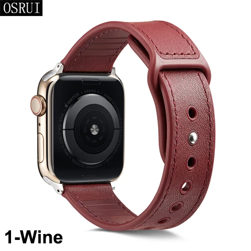 1-Wine Кожаный ремешок для apple watch, 4 ремешка, 44 мм, 40 мм, correa iwatch series 4, 3, 2, 42 мм, 38 мм, браслет на запястье, аксессуары для apple watch - Цвет ремешка: 1-Wine