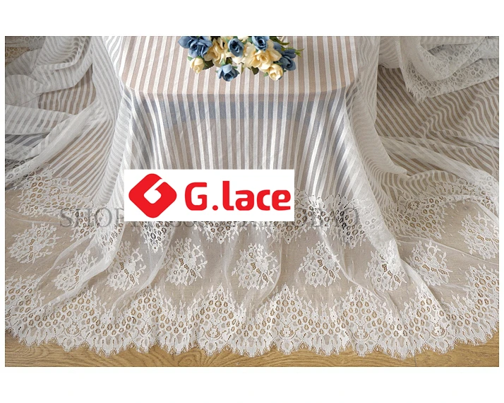 

GLACE 3M/Lot Wide1.5M White vertical pattern eyelash lace cloth dress skirt dress background cloth decorative fabricTX374