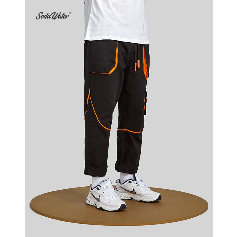 SODA WATER Men's Patchwork Jogging Pants Fashion 2019 Hip Hop Pocket Magic Sticks Feet Casual Straight 94186ss|Брюки-карго| |