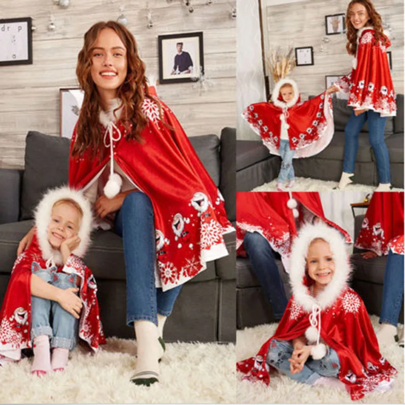 Women Christmas Velvet Hooded Cape Fur Hat Cloak Snowflake Santa Claus Long Sleeve Costume Cosplay | Женская одежда