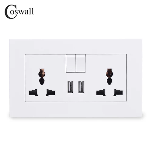 White COSWALL 13A Универсальный коммутируемый разъем 2 USB порт зарядки для мобильного выхода 2.1A настенная розетка Серый Цвет PC Панель - Тип: White