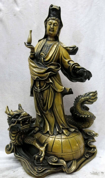 

2016" China brass copper Buddhism dragon Kwan-yin Guanyin buddha Sculpture Statue