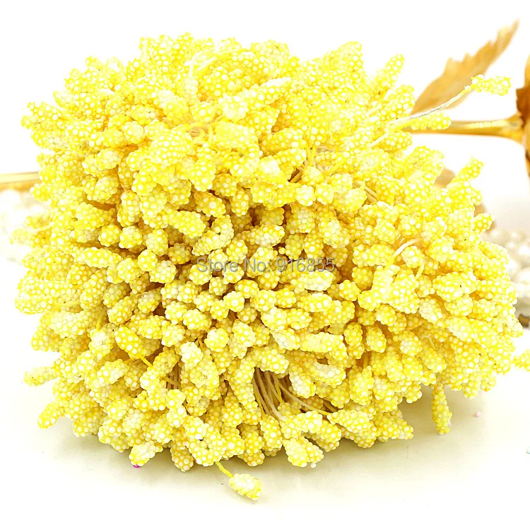 Free shipping 900pcs/lot yellow color Double heads 5mm Foam flower stamen floral stamen cake decoration craft DIY