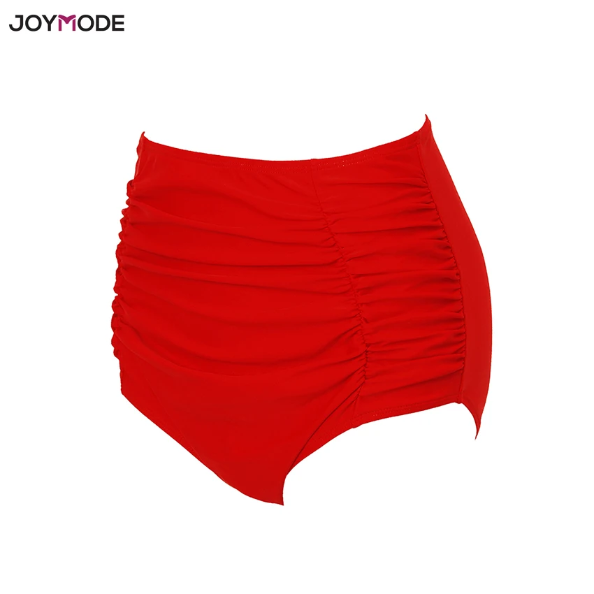 JOYMODE Для женщин бикини шорты со средней Высокая Талия Твердые Ruched Плавание костюм