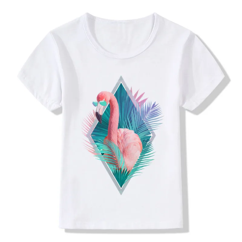 

2018 детские розовые фламинго, футболки с экзотическими птицами, летние топы для девочек и мальчиков, детская одежда с коротким рукавом, винта...
