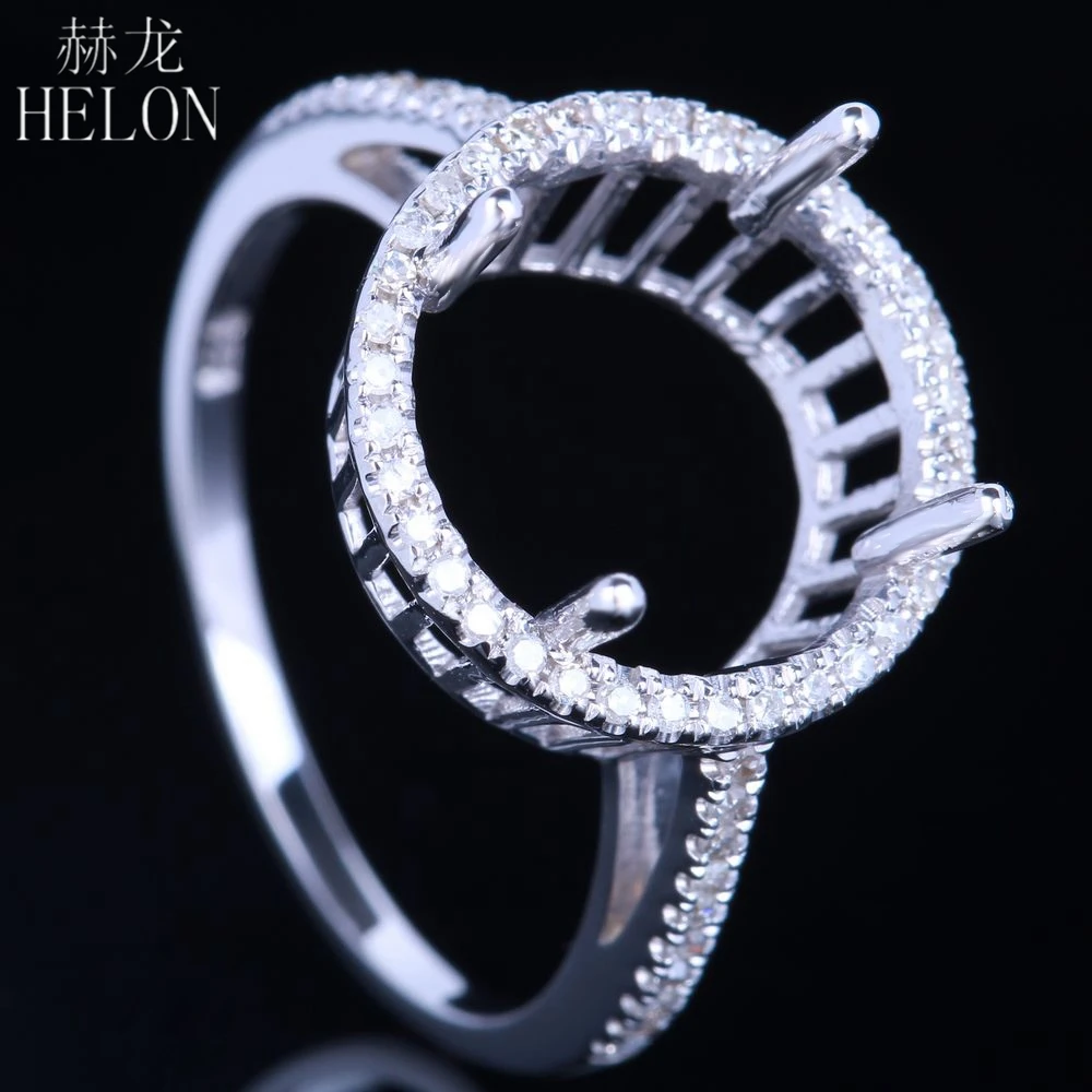 HELON Solid 14k белое золото 11-12 мм круглые натуральные бриллианты Halo полукрепление обручальное свадебное женское модное Ювелирное кольцо