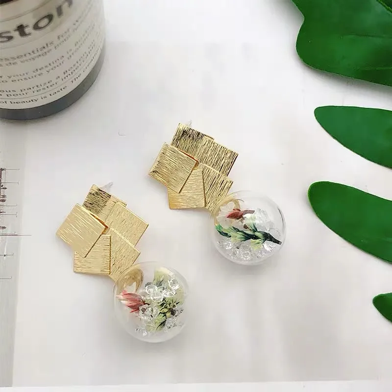 Модные новые корейские Металлические висячие серьги прозрачные хрустальные