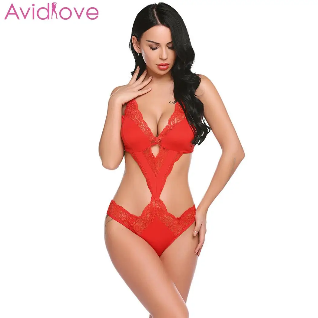 R Avidlove женское сексуальное нижнее белье горячее эротическое боди эротические костюмы кружева пэчворк V шеи Тедди боди Ночное белье - Цвет: R