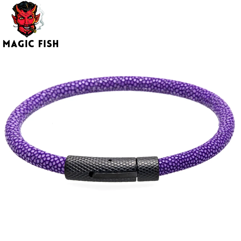 Magic Fish Stingray 6 мм кожаные браслеты и для мужчин из нержавеющей стали черная Пряжка