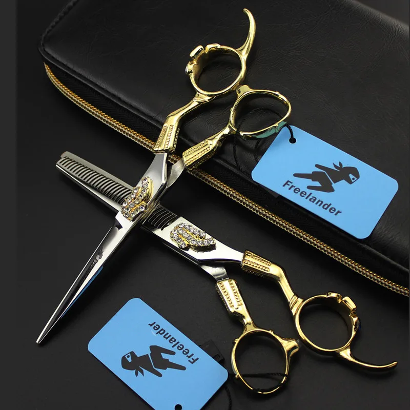

Freelander 6 inch Rhinestone Professional Hairdressing Scissors Gold Handle Hair Cutting &amp Thinning Shears Set Salon de coiff